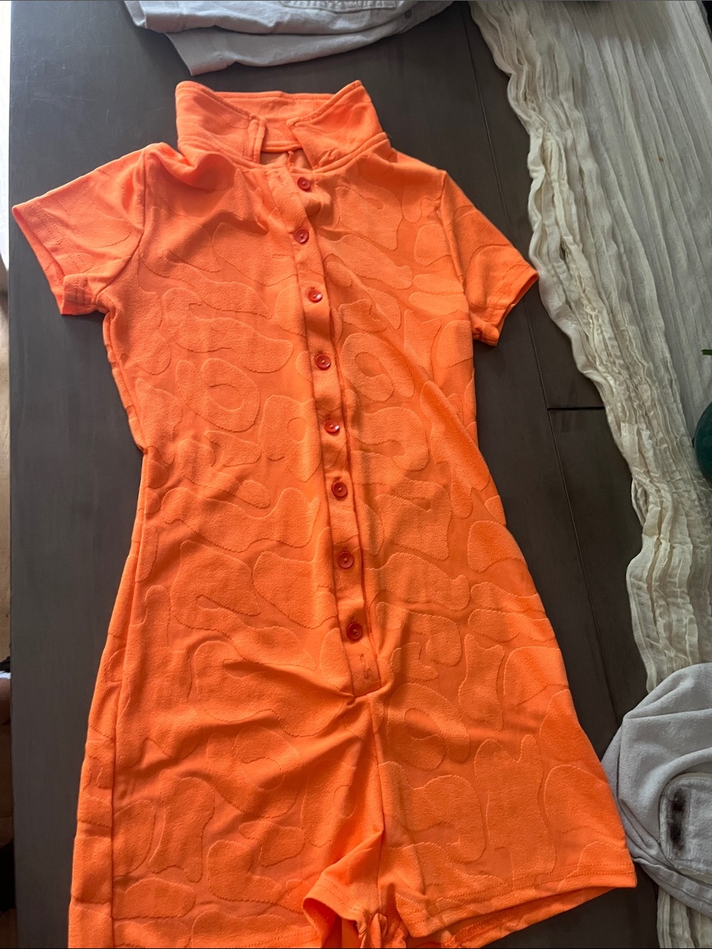 SHEIN Orange Short Sleeve Button Romper